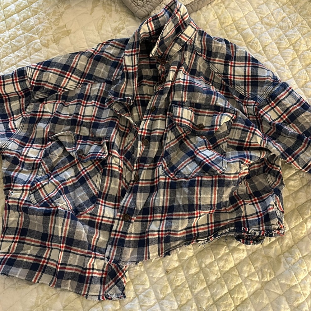 Urban Outfitters red white and blue cropped flannel